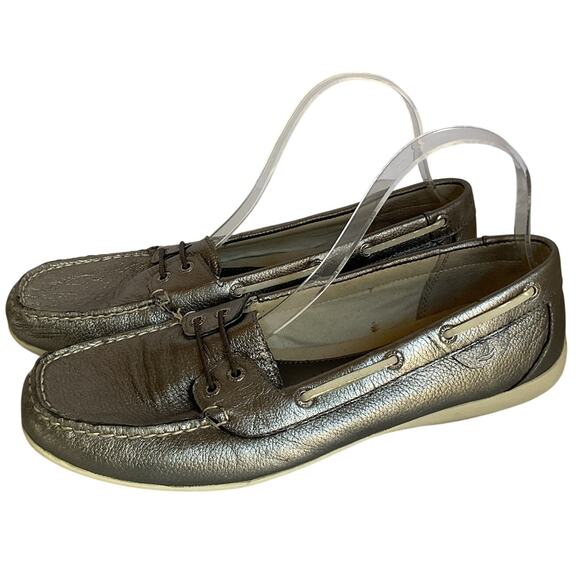 Sperry Top-Sider Metallic Bronze Leather Loafers Women’s 9.5M Boat Shoes Comfort - Picture 2 of 13